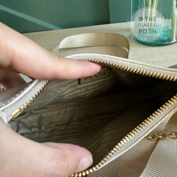 EUC Prada Re-edition Saffiano Mini Beige Crossbody Bag Gold HW - Picture 8 of 12